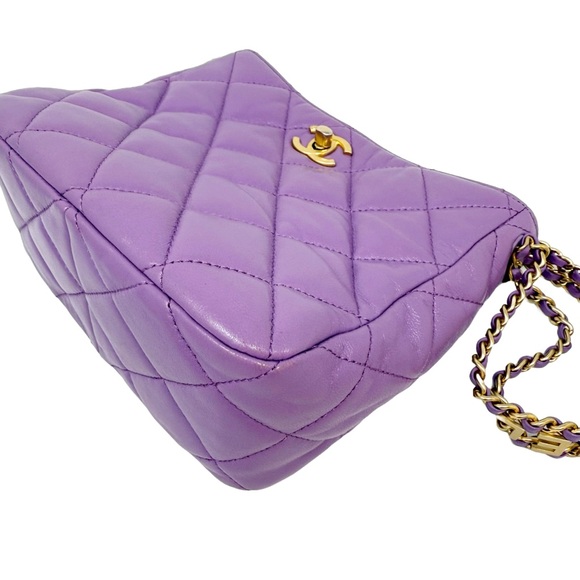 CHANEL Pick Me Up Hobo Small Logo Chain Lambskin Quilted Purple - Picture 9 of 16